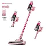 Clinkal Cordless Vacuum Cleaner, 40KPA Powerful Suction Cordless Stick Vacuum Cleaners for Home, Anti-Tangle Brush, Lightweight, 6-in-1 Rechargeable Vacuum for Pet Hair/Carpet/Hard Floor-Dark Pink