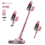 Clinkal Cordless Vacuum Cleaner, 40KPA Powerful Suction Cordless Stick Vacuum Cleaners for Home, Anti-Tangle Brush, Lightweight, 6-in-1 Rechargeable Vacuum for Pet Hair/Carpet/Hard Floor-Dark Pink