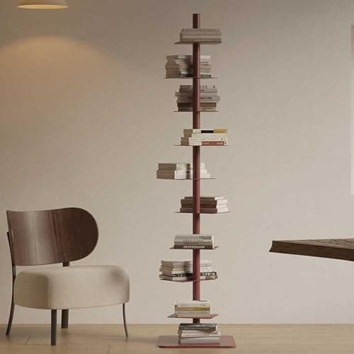 9 Tier Rotating Bookshelf, 360 ° Display Rack Narrow Space Saving Floor Standing Bookshelves for Library, Bedroom, Living Room(Color:Brown)
