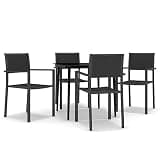 YUOGHRTFE 5 Piece Patio Dining Set with Glass Tabletop and Rattan Look Plastic Chairs, Black Powder-Coated Steel Frame for Outdoor Garden Balcony