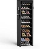 VTRIN Vertical Narrow Shoe Rack Organizer 10 Tier Tall Shoe Shelf Holds 20-22 Pairs with Non-Woven Dustproof Cover for Closet, Entryway Black