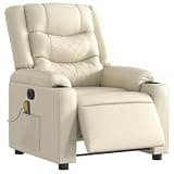 Electric Massage Recliner Chair Cream Faux Leather with Cup Holder, Powered Reclining Chair with 6 Massage Points and Side Pocket