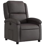 KTPRTOCK Manual Reclining Armchair with Footrest, Real Leather Recliner, 135 Degree Recline Chair with Side Pocket, Dark Brown