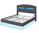 Modern Floating Bed Frame with RGB LED Lights & Storage Headboard Queen Size