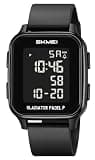 Gosasa Unisex Digital Sports Watch Large Display Square Big Face Outdoor 50M Water Resistant Wristwatch for Women Men with LED Backlight TPU Strap Stopwatch Alarm Score Counter (Black Black)