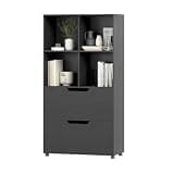 HOMGX Bookshelf with 4 Cubes & 2 Drawers, 51 Inches Tall Modern Wooden Freestanding Bookcase with Anti-Tip Kits, Display Storage Organizer Rack for Living Room, Study, Home Office, Black
