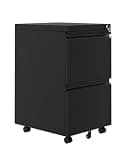 GarveeHome File Cabinet 2-Drawer on Wheels w/Lock | Under Desk Metal Rolling | Legal/A4/Letter Storage for Home Office, Black