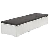 KMUNGDWG White Poly Rattan Adjustable Sun Lounger with Cushion, Outdoor Patio Lounge Bed with Powder-Coated Steel Frame, Waterproof PE Rattan Sunbed for Poolside Garden