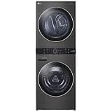 LG WashTower Stacked Smart Laundry Center 4.5 Cu.Ft. Front Load Washer Fully Automatic & 7.4 Cu.Ft. Gas Dryer in Black Steel w/Steam WKGX201HBA