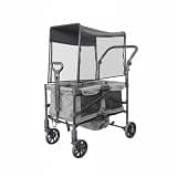 Aymzbd Twin Infant Carriage Push Cart Wagon with Metal Frame Mesh Sides Canopy Coverage Storage Pockets Suitable for Day Trips Park Visits, Gray, Gray, Two-Seater Small