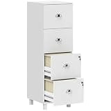 HOMCOM 4 Drawer Lateral File Cabinet with Lock, Filing Cabinet for Home Office, A4 Letter Size, Hanging File Folders, White