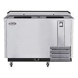 Pemberly Row 50" Commercial Bottle Cooler, Stainless Steel Finish, 14 cu. ft. Capacity, Built-in Opener, 2 Doors, 3 Shelves, Freestanding Automatic Defrost Beverage Refrigerator for Bars or Cafes