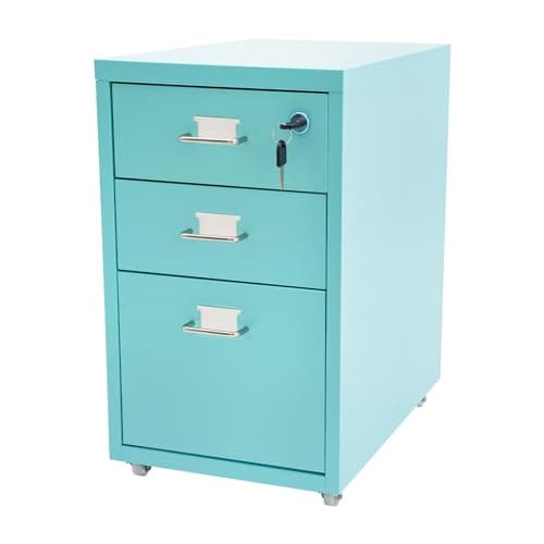 BTGSHYNM 3 Drawers Vertical File Cabinet, 18'' Metal Mobile File Cabinet with Lock, Under Desk Rolling Filing Cabinets with Tag Jacks, Lockable Vertical File Cabinet for Home Office (Blue)