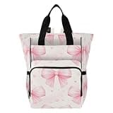 Nesatuwa Bows Light Pink Diaper Bag Backpack Waterproof Large Capacity Multifunctional Diaper Bags with Insulated Pockets and Stroller Straps Travel Backpack for Baby Girl/Boy