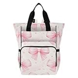 Nesatuwa Bows Light Pink Diaper Bag Backpack Waterproof Large Capacity Multifunctional Diaper Bags with Insulated Pockets and Stroller Straps Travel Backpack for Baby Girl/Boy