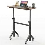 HUANUO 32'' Small Standing Desk Adjustable Heigh, Mobile Stand Up Desk with Wheels, Portable Rolling Desks for Walking Pad and Treadmill, Computer Laptop Desks for Home Office Space,Walnut
