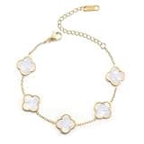 AIPPK 18K Gold Plated Clover Lucky Bracelet Dupes for Women White Flower Four Leaf Bracelets Trendy Jewelry Gifts for Women