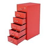 OUKANING 6 Tier Small Vertical File Cabinet with Wheels, Red Freestanding Rolling Organizer, Top Drawer with Lock, Metal Multi Drawer Little Cabinet for Home Office, 11x16x27in, Assembly Required