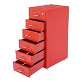 OUKANING 6 Tier Small Vertical File Cabinet with Wheels, Red Freestanding Rolling Organizer, Top Drawer with Lock, Metal Multi Drawer Little Cabinet for Home Office, 11x16x27in, Assembly Required