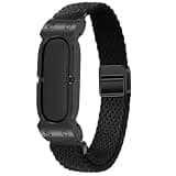 Braided Watch Band Compatible for Google Fitbit Air, Magnetic Buckle Strap, Breathable Soft Nylon Elastic Sport Wristband (Black+Metal Frame)