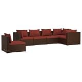TUERYAFEK 6 Piece Patio Lounge Set with Cushions, Waterproof PE Rattan Brown Modular Sofa Set, Powder Coated Steel Frame Outdoor Garden Furniture with Removable Thick Padded Pillows