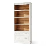 Velorinth Bookshelf, White Modern Bookcase with 2 Drawers, Sturdy 5-Shelf Storage Unit for Living Room Bedroom Study, Anti-Tip Safety Design