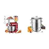 VIVOHOME Red 3 in 1 Stand Mixer with 6 Quart Bowl and Meat Grinder and Silver 9.3QT Steam Juicer