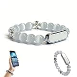 Smart Bracelet for Women Men, Natural Crystal Bead Activity Fitness Tracker, IP68 Waterproof with Heart Rate, Blood Oxygen, Sleep & Period Monitor, Compatible with Android iOS (White Jade Stone)