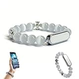 Smart Bracelet for Women Men, Natural Crystal Bead Activity Fitness Tracker, IP68 Waterproof with Heart Rate, Blood Oxygen, Sleep & Period Monitor, Compatible with Android iOS (White Jade Stone)