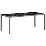 Outdoor Dining Table with Glass Top, 74.8x35.4x29.5 Inch Poly Rattan Patio Table for Garden Backyard
