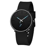 CRRJU Men’s Luxury Fashion Minimalist Waterproof Quartz Wristwatches, Casual Chic Unisex Black Watches for Men with Silicone Band