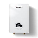 CAMPLUX Tankless Water Heater Electric 6kW at 240 Volts, Point of Use Instant Hot Water Heater CSA Approved with Temperature Display, Under Sink Self Modulating Technology, White