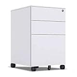 UYCVT File Cabinet Movable Drawer Cabinet Under Desk, Three Drawers Side Pull Metal File Cabinet, White/Black Iron Chest of Drawers for Home Office Filing Cabinet-White-39x45x60cm