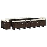 WRJENFSC 17 Piece Patio Dining Set, Brown PE Rattan Outdoor Table and 16 Folding Chairs with Cream White Cushions, Space-Saving Cube Furniture for Garden, Backyard and Large Patio