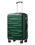 Coolife Hardside Checked Luggage with TSA Lock, Spinner Wheels, Telescopic Handle, Lightweight Suitcase (Dark Green, M(24in))