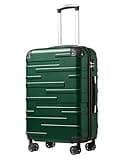 Coolife Hardside Checked Luggage with TSA Lock, Spinner Wheels, Telescopic Handle, Lightweight Suitcase (Dark Green, M(24in))