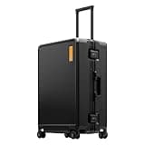LEVEL8 Zipperless Checked Luggage with Aluminum Frame, Upgraded Medium Hardside Suitcase with Spinner Wheels, Metal Travel Luggage with Double Tsa Locks, 24 Inch, Black