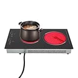 23.62 Inch Electric Cooktop, Electric Stove Top Countertop & Built-in, Ceramic Cooktop Kitchen Stoves with 9 Heating Level Touch Control&Timer, Auto Shut Off Protection 110V (2 Burner 1500W)