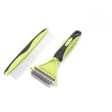 Pon Ywo Nree 2-in-1 Pet Grooming Brush & Undercoat Rake, Double Sided Dematting Comb for Dogs Cats, Shedding & Slicker Grooming Tool (Green)