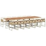 PHGTYUK 13 Piece Garden Dining Set for 12, Rectangular PE Rattan with Powder-Coated Steel Frame, Beige Brown Cream White, Removable Cushion Covers