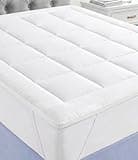 Favulo Queen Size Mattress Topper 0.5 inch, Plush Polyester Fiber Bed Topper for Soft Support & Pain Relief, 4 Elastic Corner Straps, White