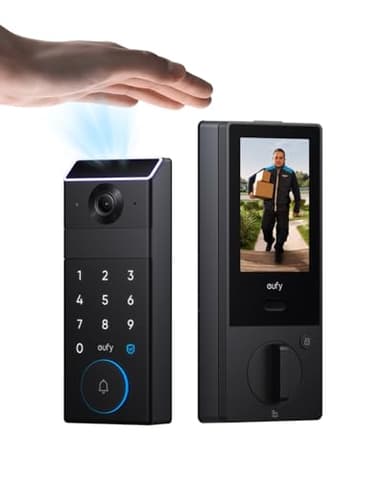 eufy Security Smart Lock FamiLock S3 Max with Palm Vein Recognition, Keyless Entry Front Door Lock, Wi-Fi Keypad Deadbolt+ 2K HDR Doorbell Camera, 16GB Builtโin Storage, BHMA 1, Rear Lock Video Screen