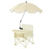 Fxzqgnh Portable Folding High Chair Detachable Canopy Travel Infant Seat Foldable Child Seating for Outdoor, Indoor, Beige, Off-White + Umbrella