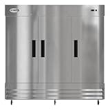 Pemberly Row 80” 3-Door Commercial Reach-in Refrigerator, 72 Cu. Ft. Capacity, Stainless Steel and Aluminum, Silver Finish, 9 Adjustable Shelves, Bottom Mounted Compressor, Freestanding Kitchen or