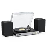 Vinyl Record Player with 40W Bookshelf Speakers, Dual Bluetooth Turntable Hi-fi System with USB Recording, Built-in Preamp, Adjustable Counterweight, Pitch Control & ATN-3600L Stylus, PU Leather Black