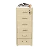 Coehazelf 6 Tiers Vertical File Cabinet, Lockable Mobile Filing Cabinet with Wheels, Metal Storage Drawer Unit for Home Office, Under Desk File Organizer (Beige)