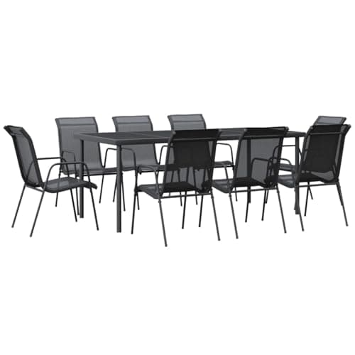 Gecheer 9 Piece Garden Dining Set Black Steel and Textilene Outdoor Patio Dining Table Chair Set for Patio, Backyard, Balcony, Garden Model YHSZJ-3200681US