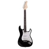 Full-Size Electric Guitar, Black, Basswood Body with Rosewood Fingerboard, 39 Inch, 22 Frets, Tremolo Bridge, Includes Gig Bag, Strap, and Cord