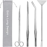Aquarium Aquascape Tools Kit, Long 15 Inch Stainless Steel Aquatic Plants Tools, 4 in 1 Anti-Rust Aquascaping Tweezers Scissors Spatula Scrapers Tool Set for Fish Tank Cleaning Plant Trimming Shears