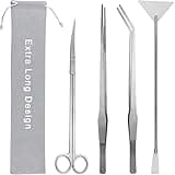 Aquarium Aquascape Tools Kit, Long 15 Inch Stainless Steel Aquatic Plants Tools, 4 in 1 Anti-Rust Aquascaping Tweezers Scissors Spatula Scrapers Tool Set for Fish Tank Cleaning Plant Trimming Shears